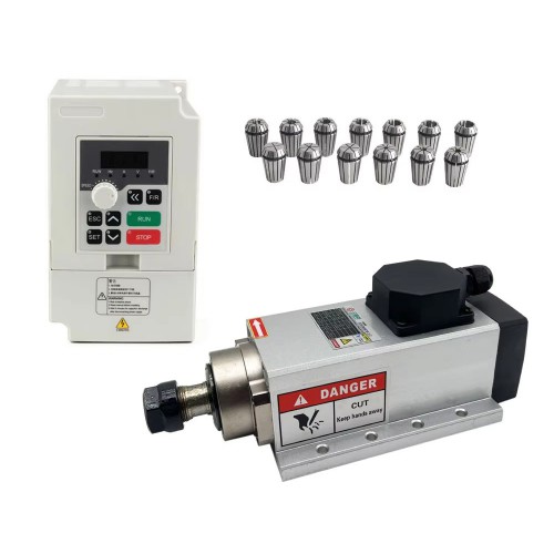 2.2kW 220V/380V VFD Spindle Kit GDZ80X73-2.2 + H100 ER20 Indc. Air Cooled Spindle Motor + VFD + 13Pcs ER20 Collet