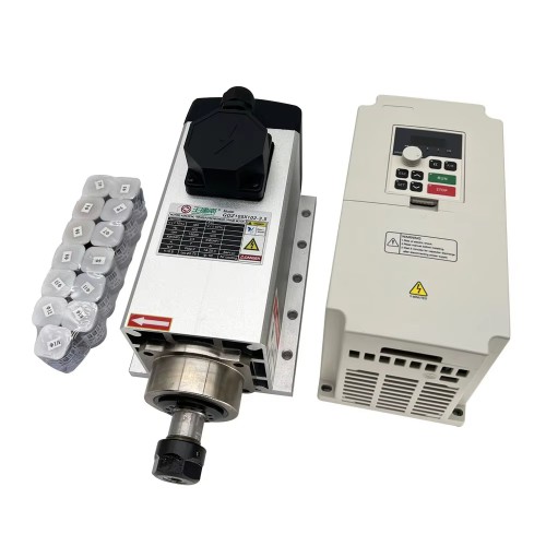 3.5KW VFD Spindle Kit GDZ105X102-3.5 + H100-3.7S2/T4 Indc. Air Cooled Spindle Motor + Variable Frequency Drive + 13Pcs ER20 Collet