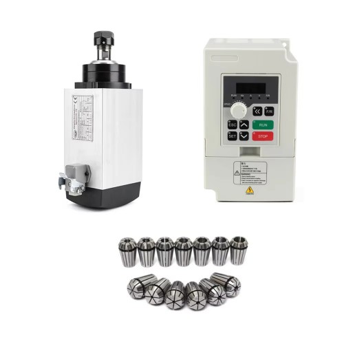 3KW VFD Spindle Kit GDZ80X73-3 + H100-3.7 Indc. Air Cooled Spindle Motor + Variable Frequency Drive + 13Pcs ER20 Collet
