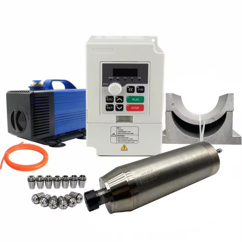 5.5KW VFD Spindle Kit JGD-125-ER32 + H100-5.5 Indc. Water Cooled Spindle Motor + VFD + Water Pump + 13Pcs ER32 Collet + Bracket