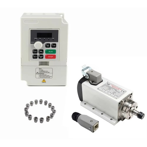 800W VFD Spindle Kit GDZ80X73-0.8 + H100-0.75 Indc. Air Cooled Spindle Motor + Variable Frequency Drive + 13Pcs ER11 Collet