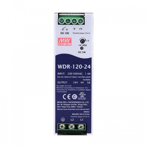 Meanwell WDR-120-24 DIN Rail SMPS Power Supply 24VDC 5A 120W