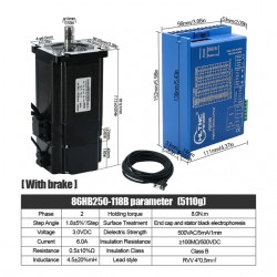 Nema 34 Closed Loop Stepper Motor Kit 86HB250-118B-HBS86 Brake 8N.m with HBS86 Stepper Driver + Brake