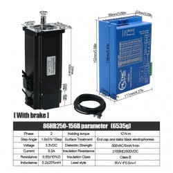 Nema 34 Closed Loop Stepper Motor Kit 86HB250-156B-HBS86 12N.m With HBS86 Stepper Driver + Brake