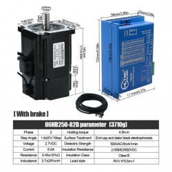 Nema 34 Closed Loop Stepper Motor Kit 86HB250-82B-HBS86 Brake 4.5N.m With HBS86 Stepper Driver + Cable + Brake
