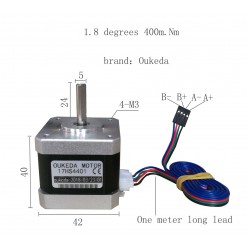 Oukeda NEMA 17 Bipolar Stepper Motor 17HS4401 45Ncm 1.68A 1.8 deg 4 Wires for 3D Printer Robotics