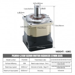 PGH090 Series Helical Planetary Gearbox PGH90-L2 Ratio 15:1 - 100:1 for Nema 34 Stepper Motor / 80-90mm Servo Motor