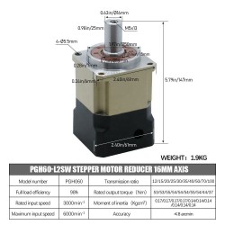 PGH60 Series Helical Planetary Gearbox PGH60-L2SW-SERVO Ratio 12:1 - 100:1 for Nema 23,24 Servo Motor