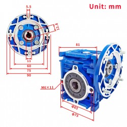 RV030 63B14/63B5 Round Worm Gearbox Ratio 5:1 10:1 20:1 30:1 40:1 50:1 :60:1 80:1 Input Bore 11mm