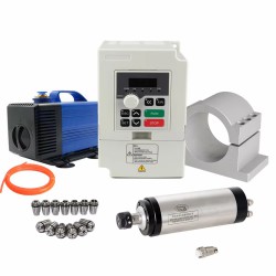 2.2KW VFD Spindle Kit Huajiang-2.2+H100-2.2C2/S2/T4 Indc. Water Cooled Spindle Motor + VFD + Water Pump + 13Pcs ER20 Collet + Bracket
