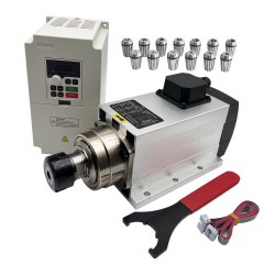 4.5KW VFD Spindle Kit JGF-60-24Z/4.5 + H100-5.5S2/T4 Indc. Air Cooled Spindle Motor + Variable Frequency Drive + 13Pcs ER32 Collet