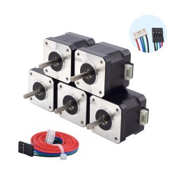 5PCS E Series Nema 17 Bipolar Stepper Motor 5-17HE15-1504S 42Ncm 1.5A 4 Wires with 1m Cable & Connector