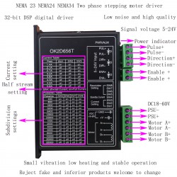 Digital Stepper Driver Oukeda OK2D656T 1.4-5.6A 18-60VDC for NEMA23 NEMA24 NEMA34 Stepper Motor