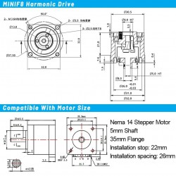MINIS/MINIF Series Harmonic Stepper Motor with Ratio 30:1/50:1/100:1 Harmonic Gearbox
