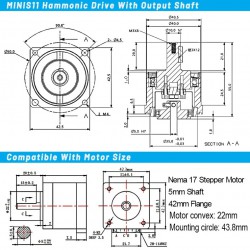 MINIS/MINIF Series Harmonic Stepper Motor with Ratio 30:1/50:1/100:1 Harmonic Gearbox