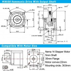 MINIS/MINIF Series Harmonic Stepper Motor with Ratio 30:1/50:1/100:1 Harmonic Gearbox