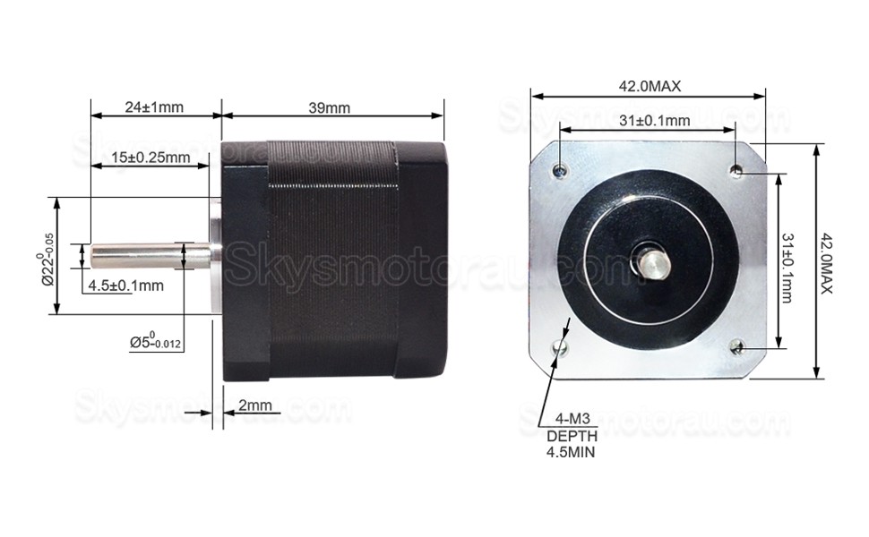 Nema 17 Bipolar Stepper Motor 17HS15-1504S-X1 45Ncm 12V 1.5A 42&times;42&times;39mm 4 Wires with 1m Cable and Connector