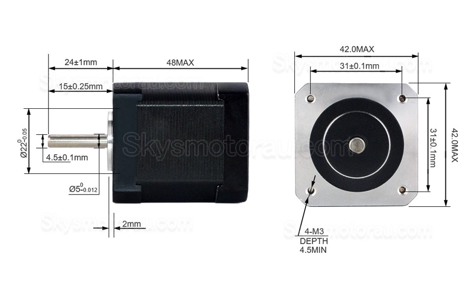 Nema 17 Bipolar Stepper Motor 17HS19-2004S1 59Ncm 2A 4 Wires with 1m Cable & Connector