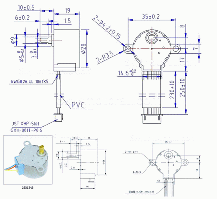 5V 28BJY 48 Stepper Motor 64:1 Reduction 4 Phase 5 Wire 5V Mini DC Gear Motor