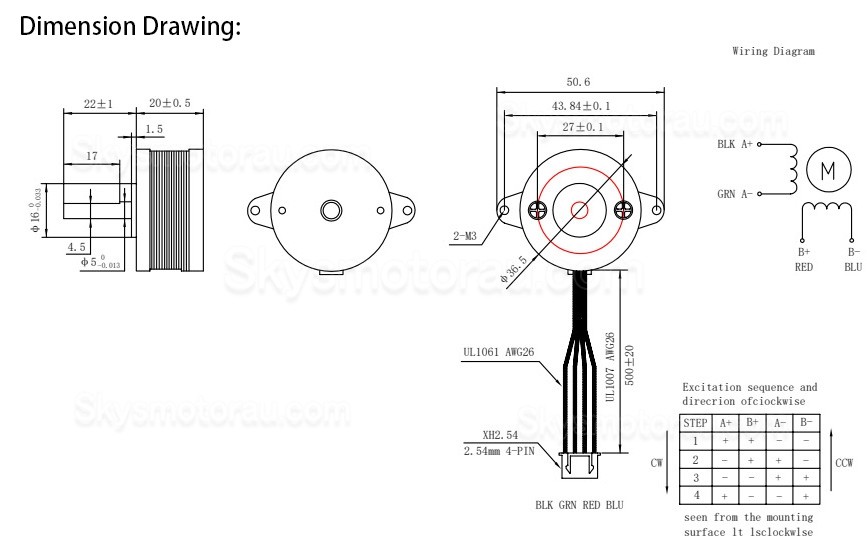 Oukeda Nema 14 Bipolar Stepper Motor 36BYGH 12Ncm 1A 1.8deg 36&times;36&times;20mm 4 Wires
