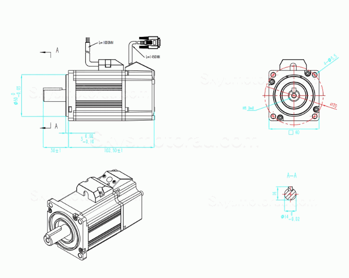 36V 200W 60mm DC Servo Motor 60ASM200 7.6A 0.63N.m 3000RPM L=102mm with 2500 Lines Encoder