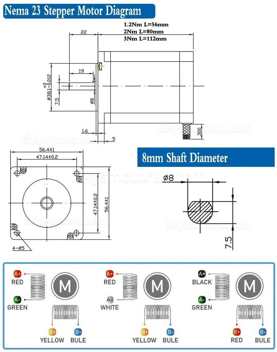 Nema 23 Stepper Motor 57HS56/80/11230A4 1.2Nm/2Nm/3Nm 1.8 Deg 4-Wires for 3D Print/CNC Router Mill