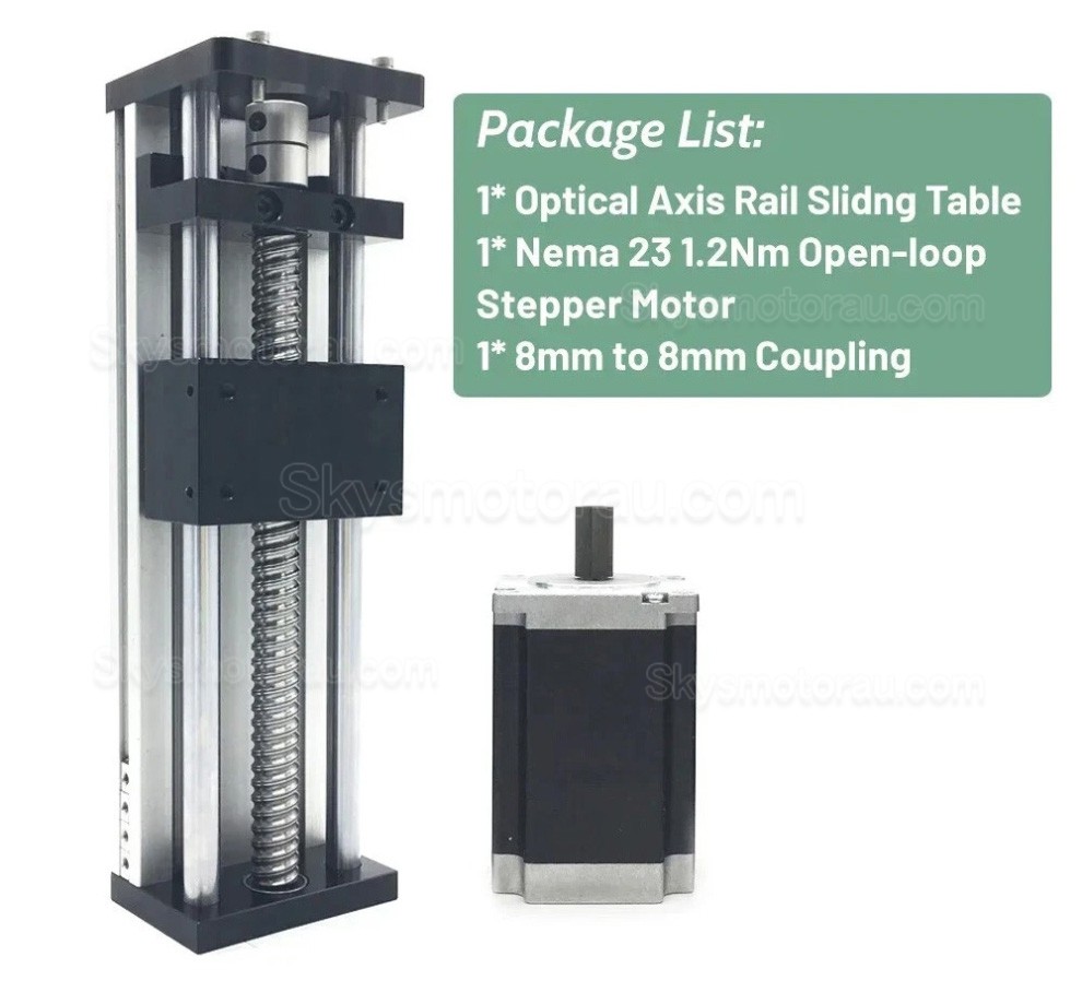 Ballscrew Motorized Linear Slides Actuator Kit 1.2Nm/2Nm/3Nm Stroke 100mm - 300mm with Nema 23 Motor, Driver & Power Supply