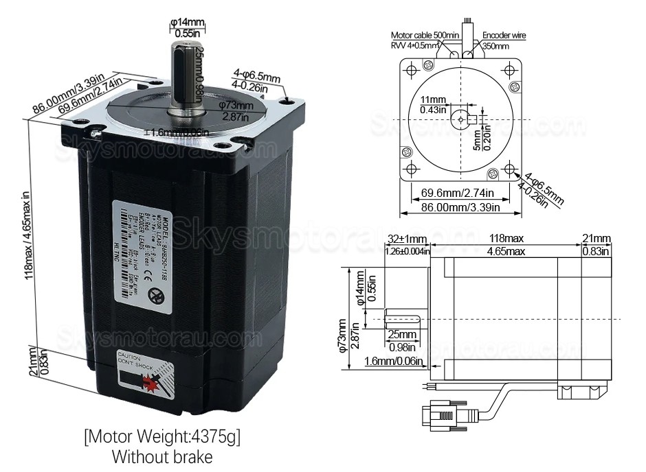 Nema 34 Closed Loop Stepper Motor Kit 86HB250-118B-HBS86 (No Brake) 8N.m with HBS86 Stepper Driver