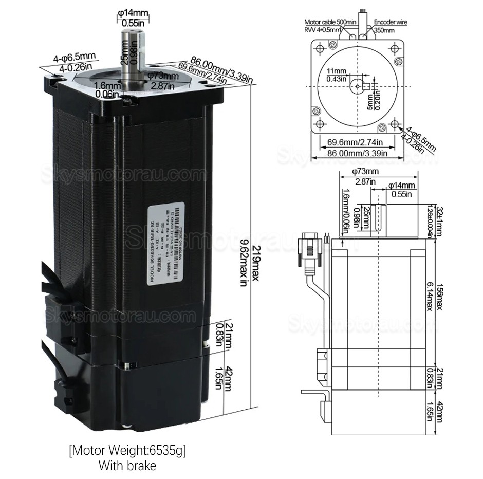 Nema 34 Closed Loop Stepper Motor Kit 86HB250-156B-HBS86 12N.m With HBS86 Stepper Driver + Brake