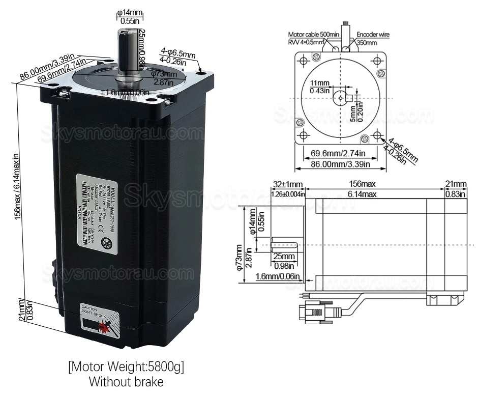 Nema 34 Closed Loop Stepper Motor Kit 86HB250-156B-HBS86 (No Brake) 12N.m With HBS86 Stepper Driver