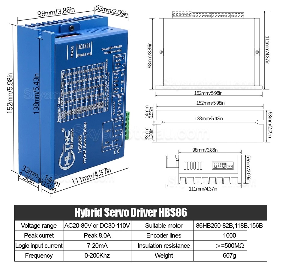 Nema 34 Closed Loop Stepper Motor Kit 86HB250-156B-HBS86 (No Brake) 12N.m With HBS86 Stepper Driver
