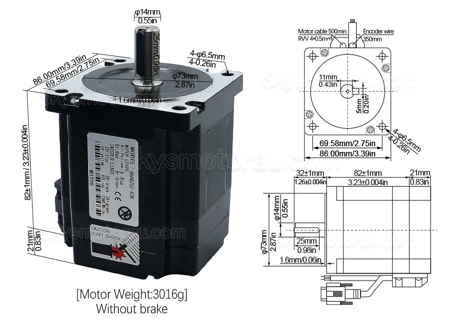 Nema 34 Closed Loop Stepper Motor Kit 86HB250-82B-HBS86 (No Brake) 4.5N.m with HBS86 Stepper Driver