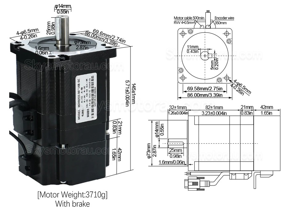 Nema 34 Closed Loop Stepper Motor Kit 86HB250-82B-HBS86 Brake 4.5N.m With HBS86 Stepper Driver + Cable + Brake