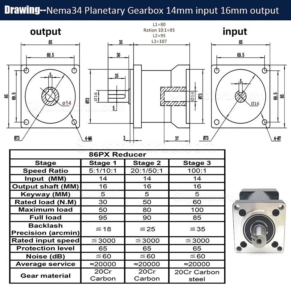 86PX Series Nema 34 Planetary Gear Box Ratio 5:1 - 100:1 for 86mm Stepper Motor