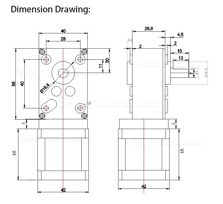 Oukeda Nema 17 Worm Gearbox Stepper Motor OSP001485 with 17:1/30:1/50:1/75:1/100:1/290:1/500:1 Worm Gearbox