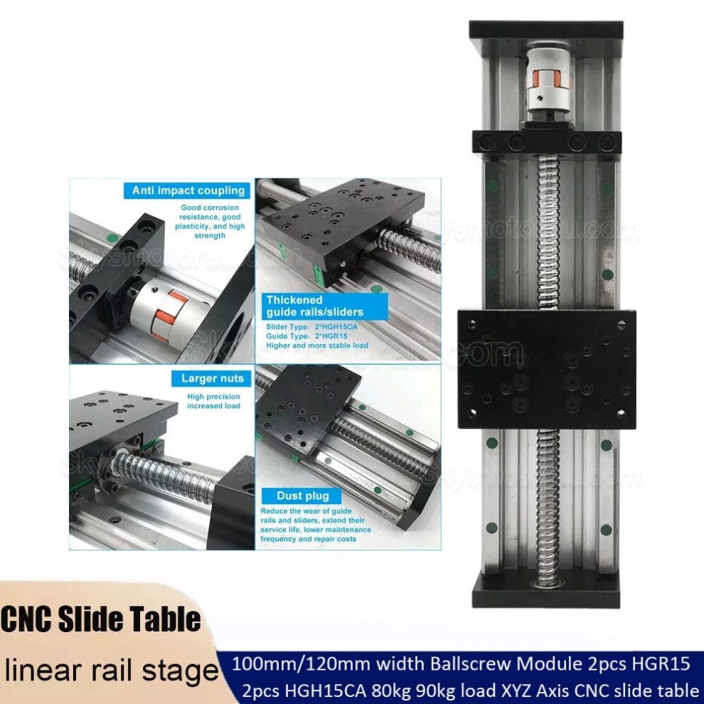 Heavy Duty Linear Slide Rails SXG80&times;120 Ballscrew CNC Linear Table Slide Fit Nema23 / 34 Motor