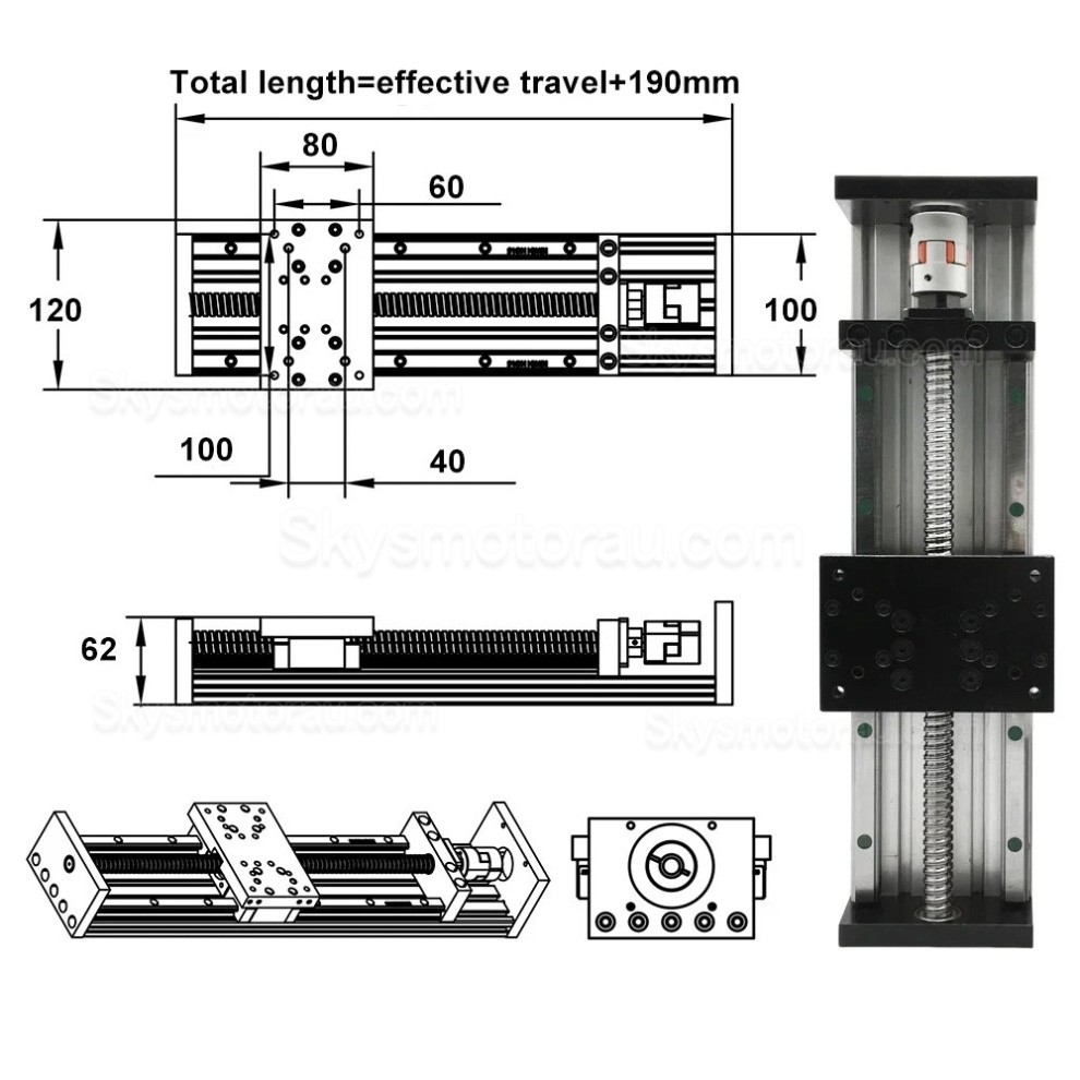 Heavy Duty Linear Slide Rails SXG80&times;120 Ballscrew CNC Linear Table Slide Fit Nema23 / 34 Motor