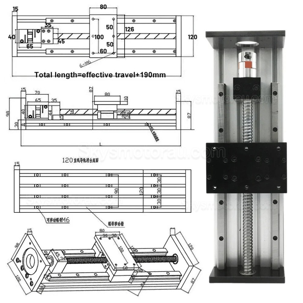 Heavy Duty Linear Slide Rails SXG80&times;120 Ballscrew CNC Linear Table Slide Fit Nema23 / 34 Motor