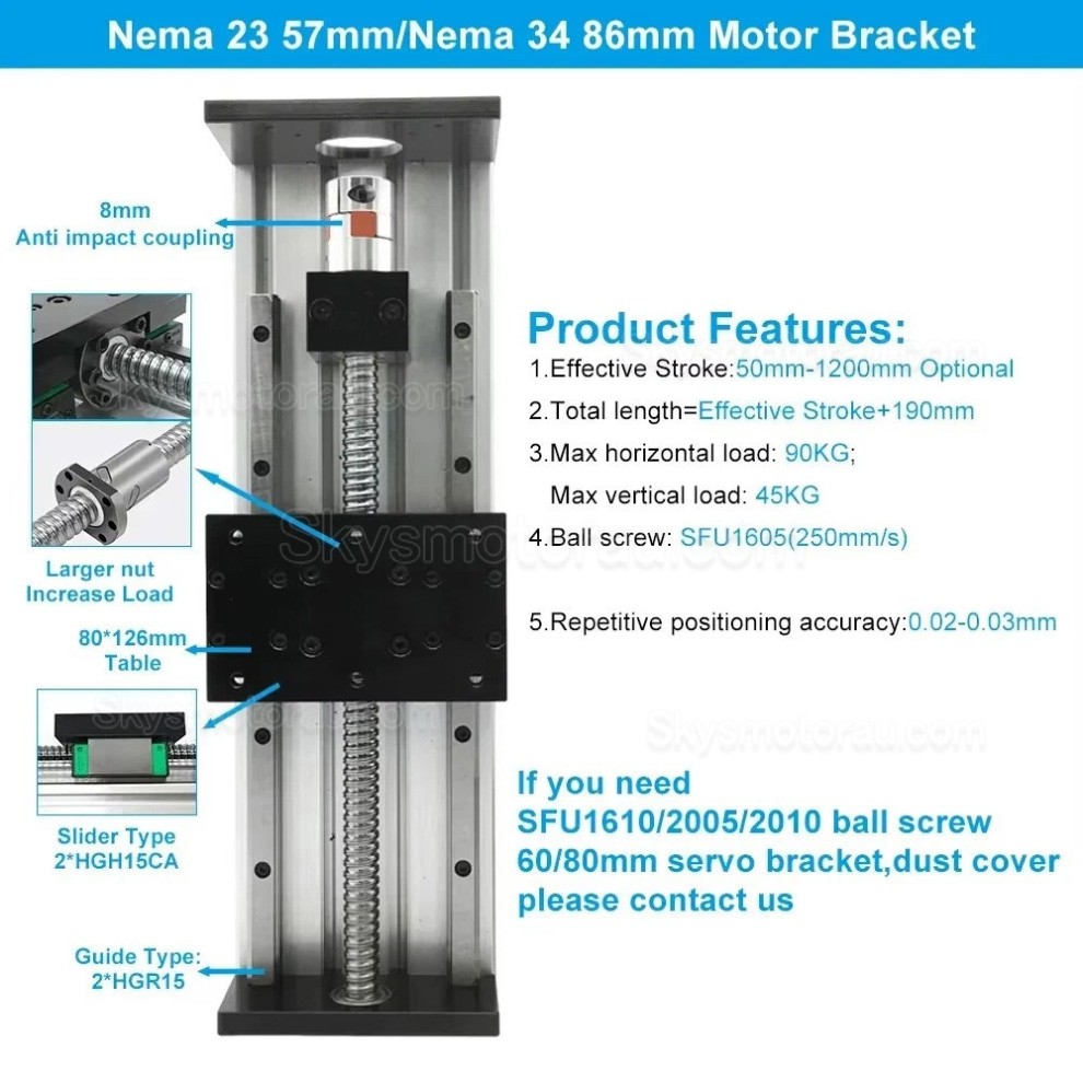 Heavy Duty Linear Slide Rails SXG80&times;120 Ballscrew CNC Linear Table Slide Fit Nema23 / 34 Motor