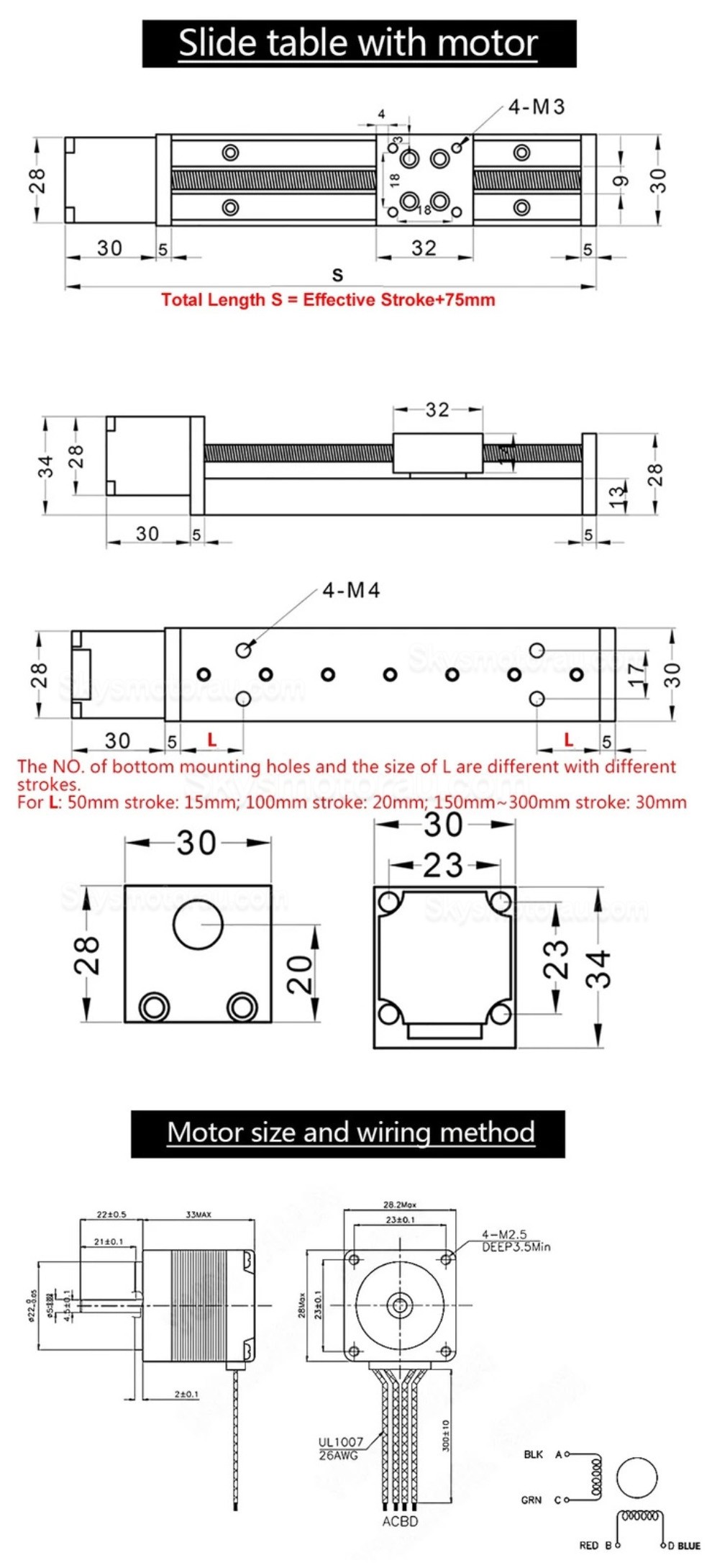 Motorized Linear Slides Actuator OSP001603 CNC Ballscrew Linear Slide 50mm-300mm Stroke with Nema11 Motor