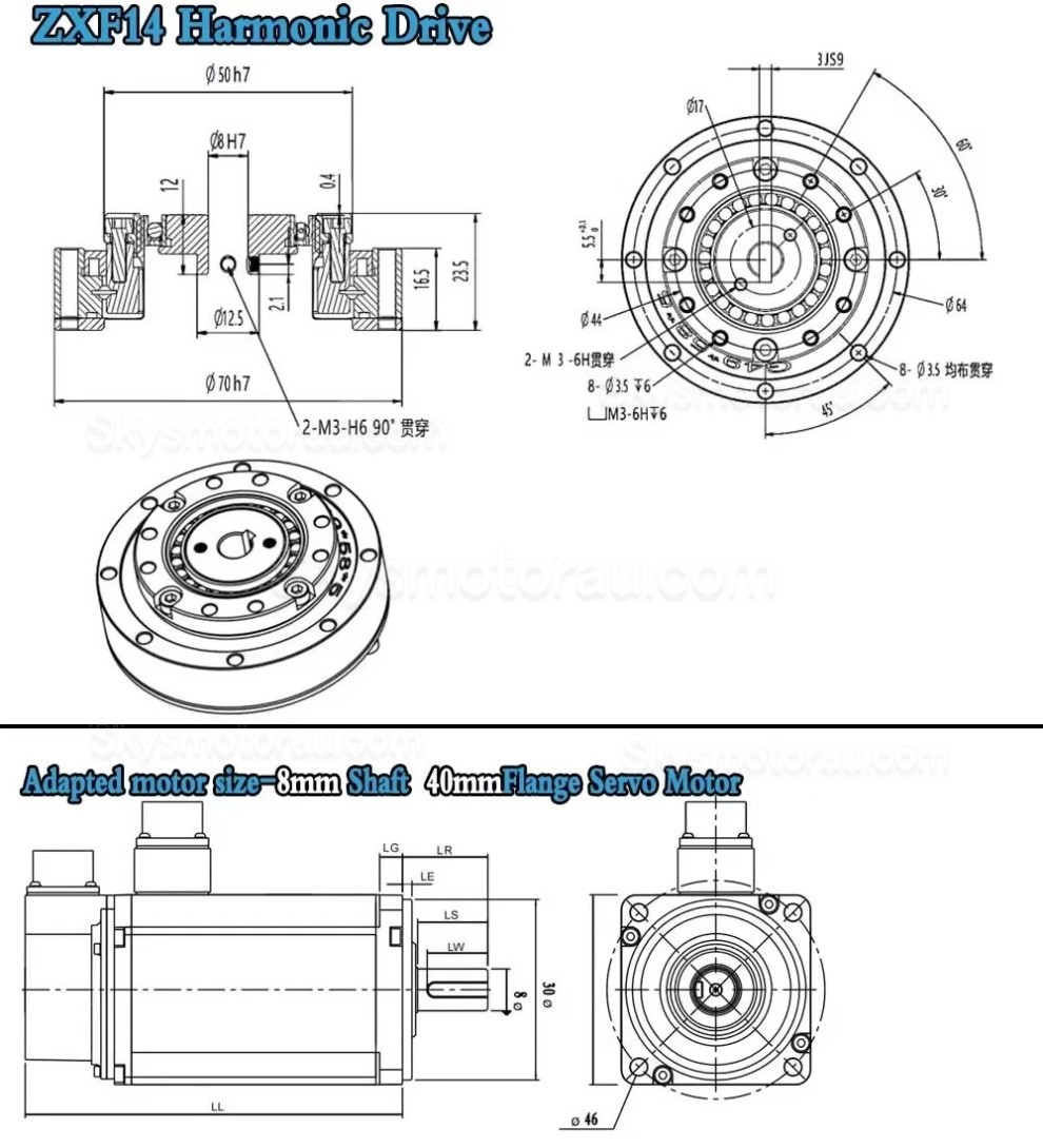 ZXF Series 30:1/50:1/80:1/100:1/120:1/160:1 Harmonic Gearbox for Stepper / Servo Motor