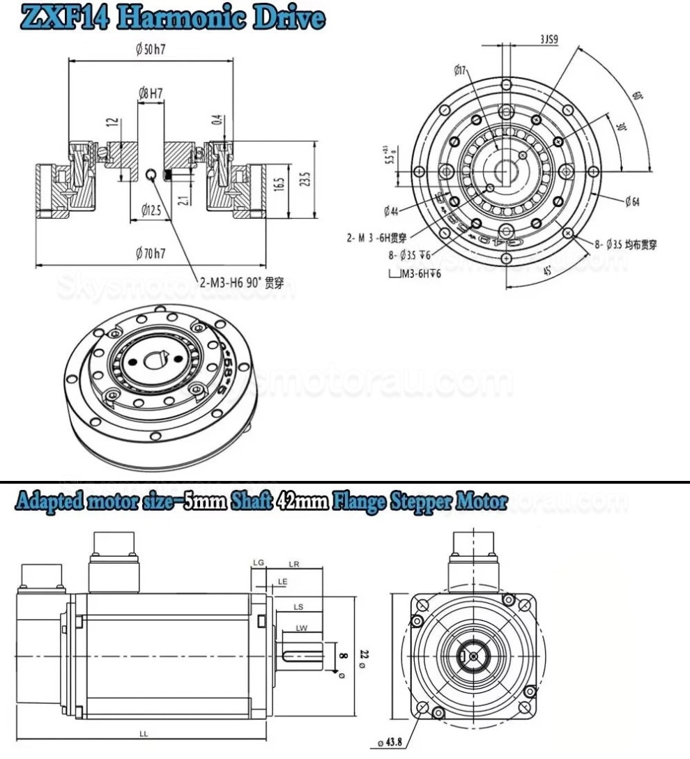 ZXF Series 30:1/50:1/80:1/100:1/120:1/160:1 Harmonic Gearbox for Stepper / Servo Motor