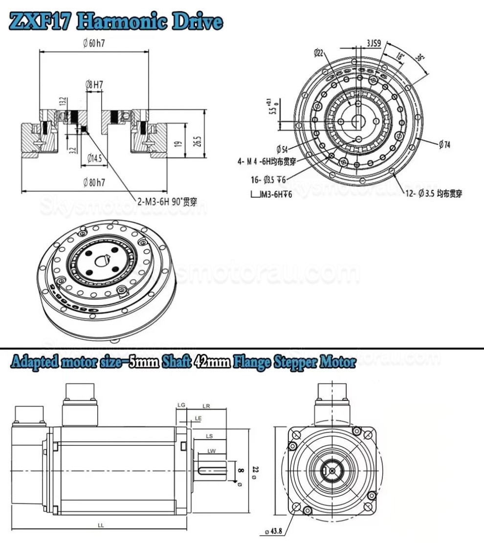 ZXF Series 30:1/50:1/80:1/100:1/120:1/160:1 Harmonic Gearbox for Stepper / Servo Motor