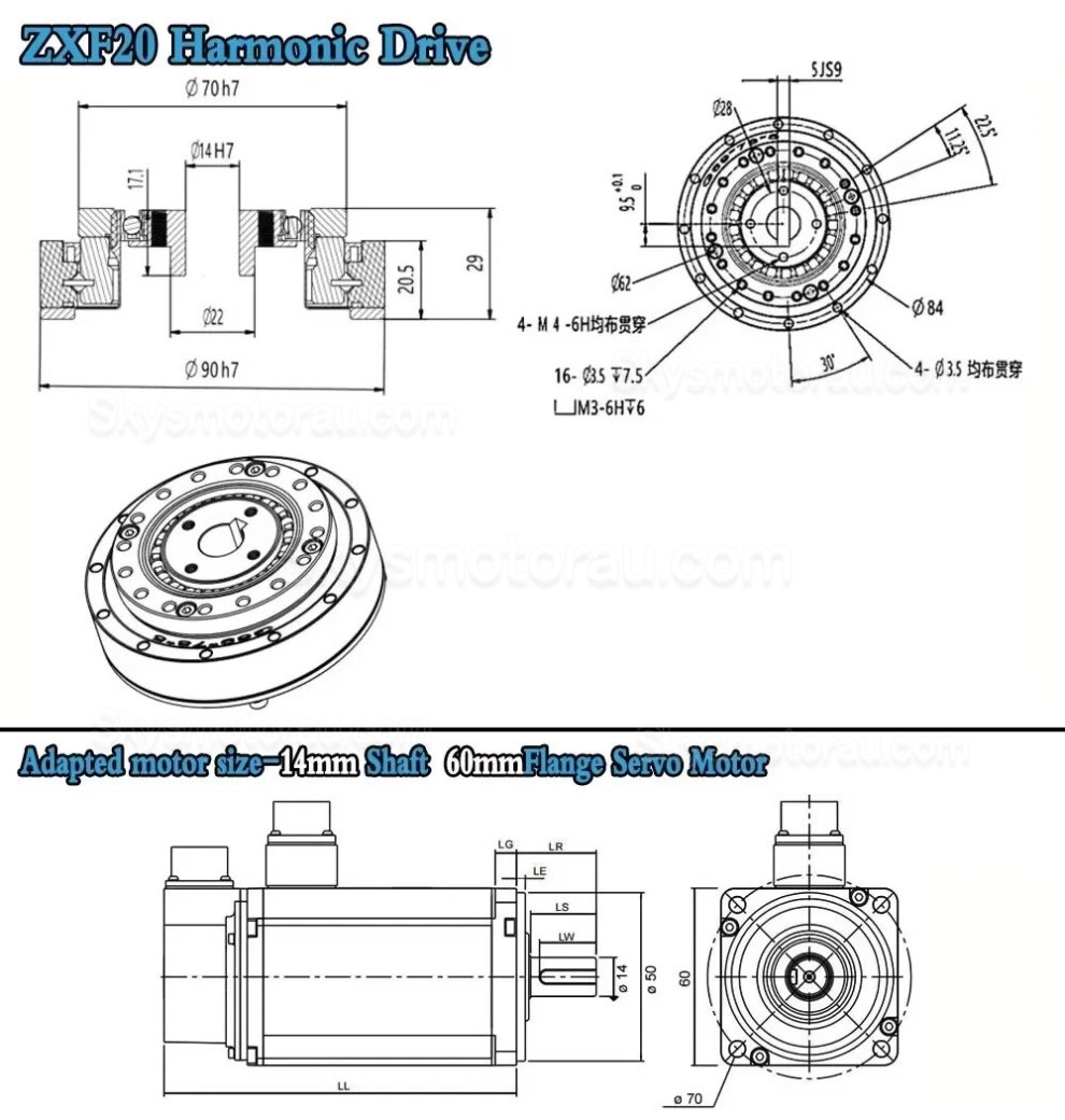 ZXF Series 30:1/50:1/80:1/100:1/120:1/160:1 Harmonic Gearbox for Stepper / Servo Motor