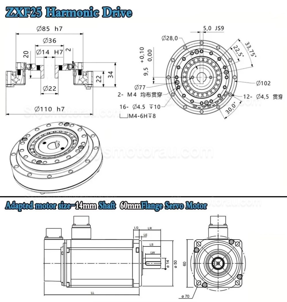 ZXF Series 30:1/50:1/80:1/100:1/120:1/160:1 Harmonic Gearbox for Stepper / Servo Motor