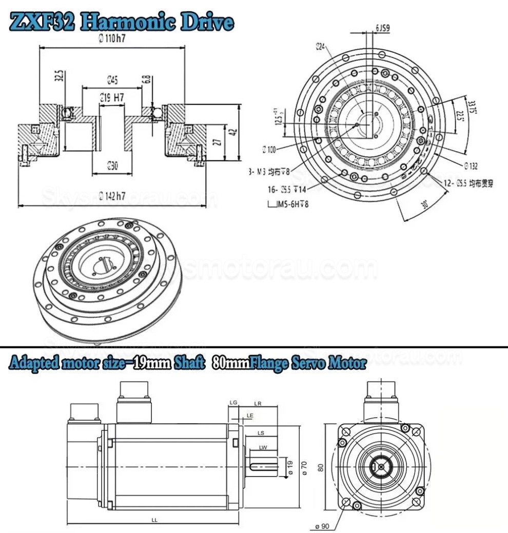 ZXF Series 30:1/50:1/80:1/100:1/120:1/160:1 Harmonic Gearbox for Stepper / Servo Motor