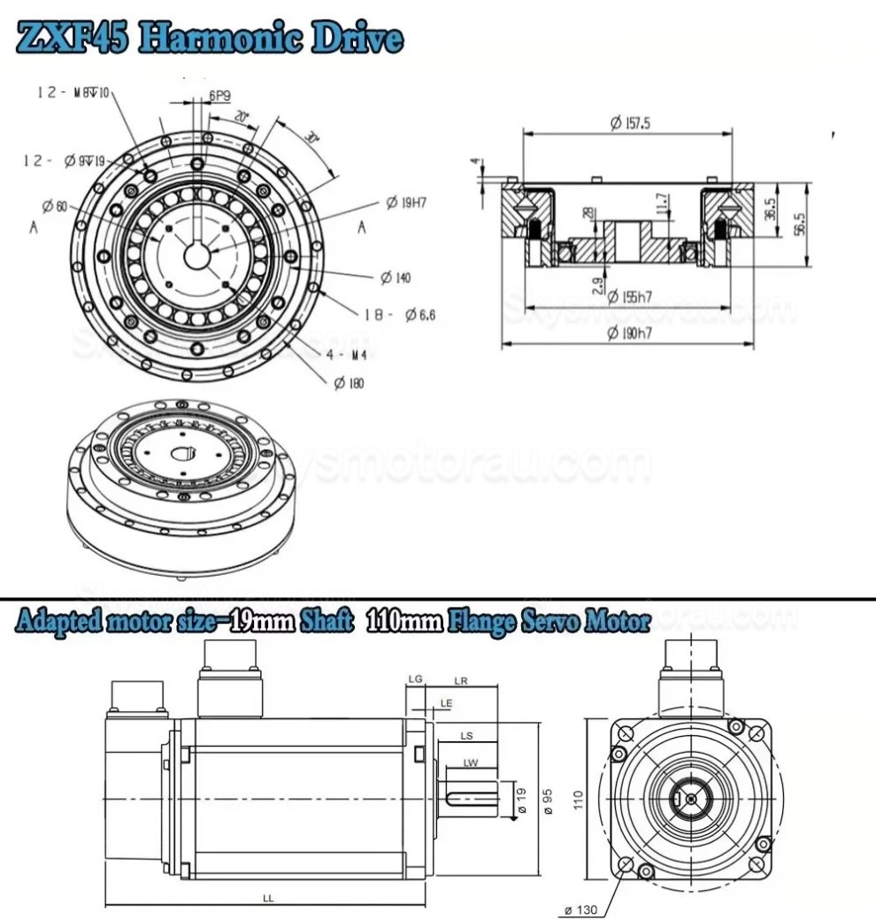 ZXF Series 30:1/50:1/80:1/100:1/120:1/160:1 Harmonic Gearbox for Stepper / Servo Motor