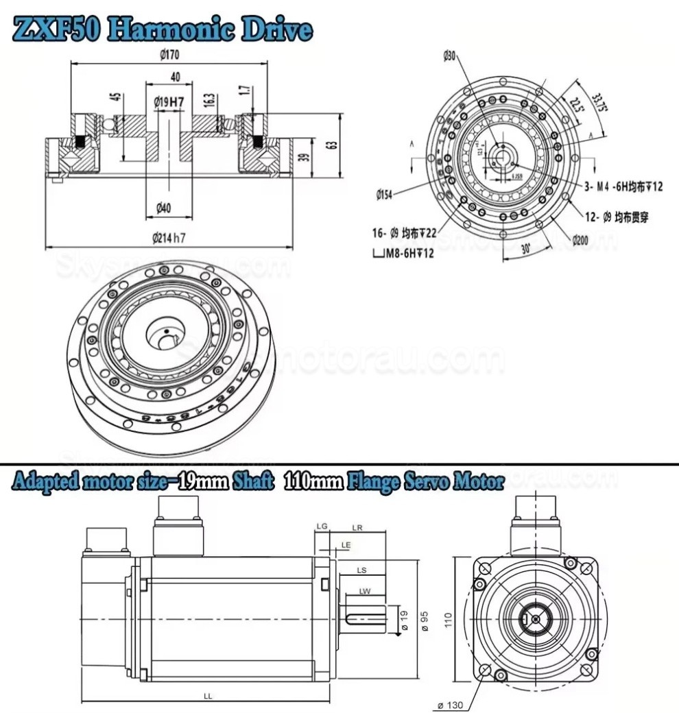 ZXF Series 30:1/50:1/80:1/100:1/120:1/160:1 Harmonic Gearbox for Stepper / Servo Motor