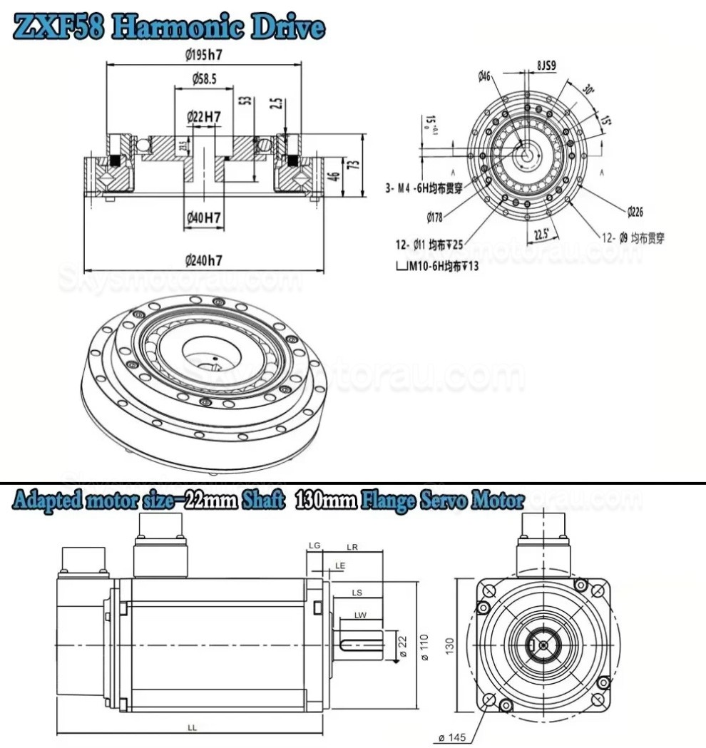 ZXF Series 30:1/50:1/80:1/100:1/120:1/160:1 Harmonic Gearbox for Stepper / Servo Motor