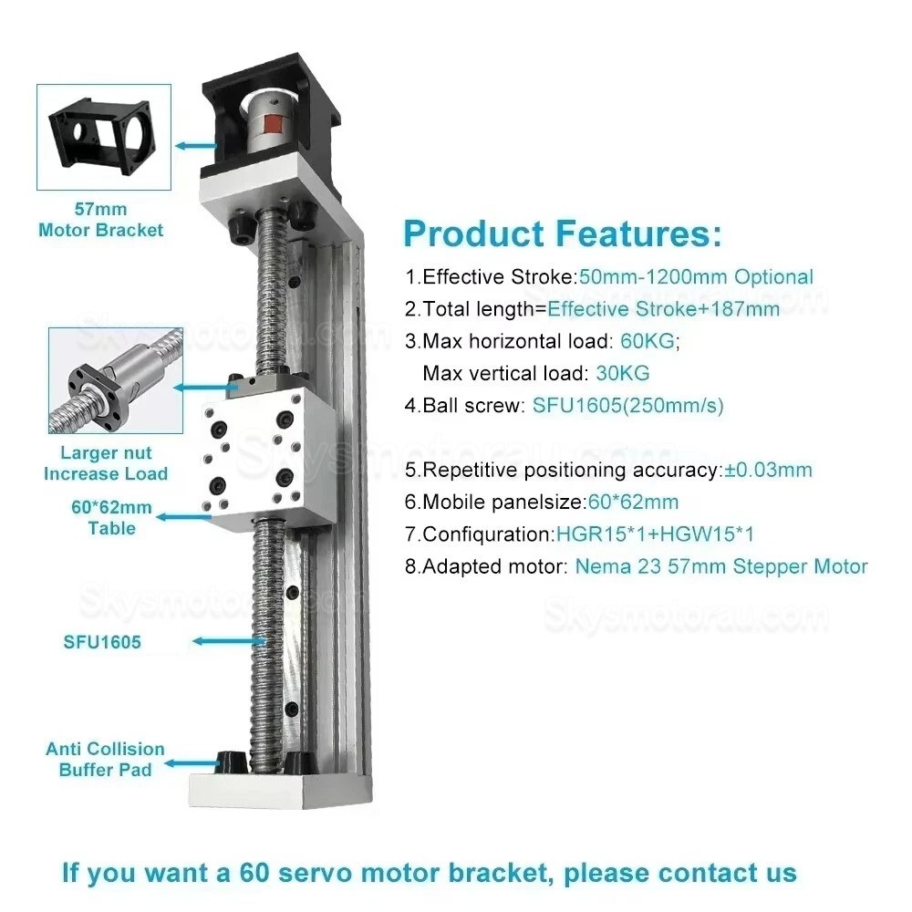 Linear Actuator Controller Kit DXG-YR60+SFU1605 with 1.2/2/3Nm Nema 23 Stepper Motor & Driver Kit